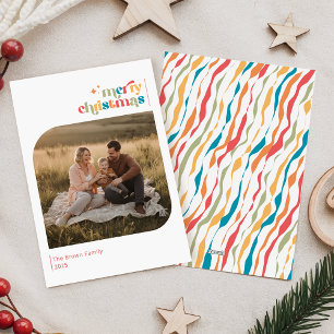 Cartão De Festividades Foto de Natal da Família Colorida Moderna e Retrô
