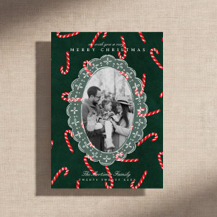 Cartão De Festividades Foto de Natal da Família com Cana-de-Açúcar Evergr