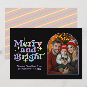 Cartão De Festividades Foto de Natal da Família com Estilo Pastel Pop Mod