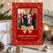 Foto de Natal da Família com Laço Vermelho e Doura