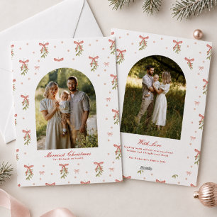 Cartão De Festividades Foto de Natal da Família com Laço Vermelho e Verde