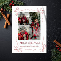 Foto de Natal da Família com Laço Vermelho Elegant
