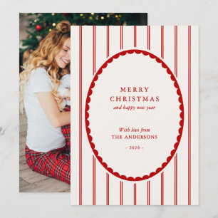 Cartão De Festividades Foto de Natal da Família com Listras Azuis Elegant