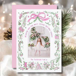 Cartão De Festividades Foto de Natal da Família Coquette Rosa Verde
