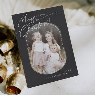 Cartão De Festividades Foto de Natal da Família de Boho Digital da Cinza