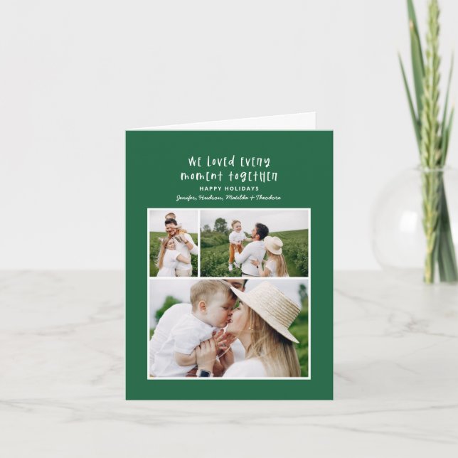 Cartão De Festividades Foto de Natal da família de cor mínima moderna (Frente)