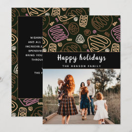 Cartão De Festividades Foto de Natal da Família em arte de linha única Ro