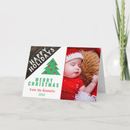 Cartão De Festividades Foto de Natal da Família em Madeira Rústica Verde 