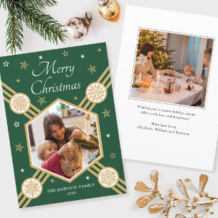 Cartão De Festividades Foto de Natal da Família em Verde Elegante