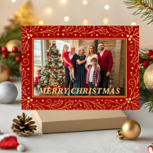 Foto de Natal da Família em Vermelho Elegante e Do