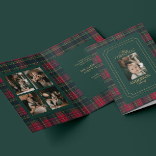 Cartão De Festividades Foto de Natal da Família em Xadrez Elegante