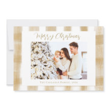 Foto de Natal da Família em Xadrez Gingham Dourado