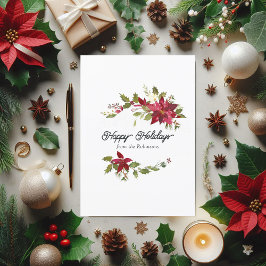 Cartão De Festividades Foto de Natal da Família Floral de Watercolor