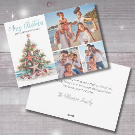 Cartão De Festividades Foto de Natal da Família na Praia Alegre