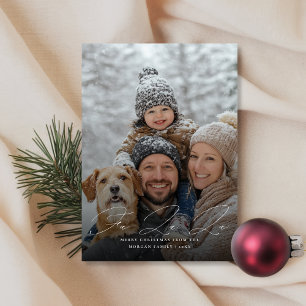 Cartão De Festividades Foto de Natal da Família Nevada com Rótulo Fa La L