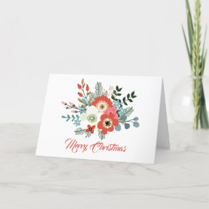 Cartão De Festividades Foto de Natal da Folhagem Floral Vermelha Moderna