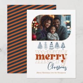 Cartão De Festividades Foto de Natal da Lareira Moderna do Retro Doodle C