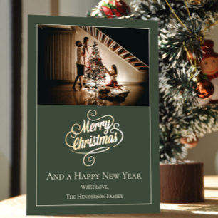 Cartão De Festividades Foto de Natal da Modern Elegance   Verde