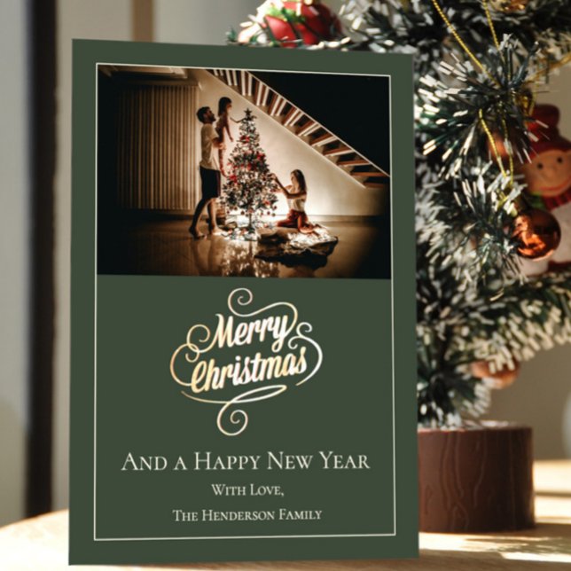 Cartão De Festividades Foto de Natal da Modern Elegance | Verde (Criador carregado)