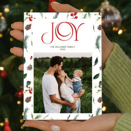 Cartão De Festividades Foto de Natal da Moderna Joy Red Berry