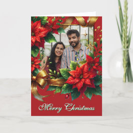 Cartão De Festividades Foto de Natal da Red Poinsettia