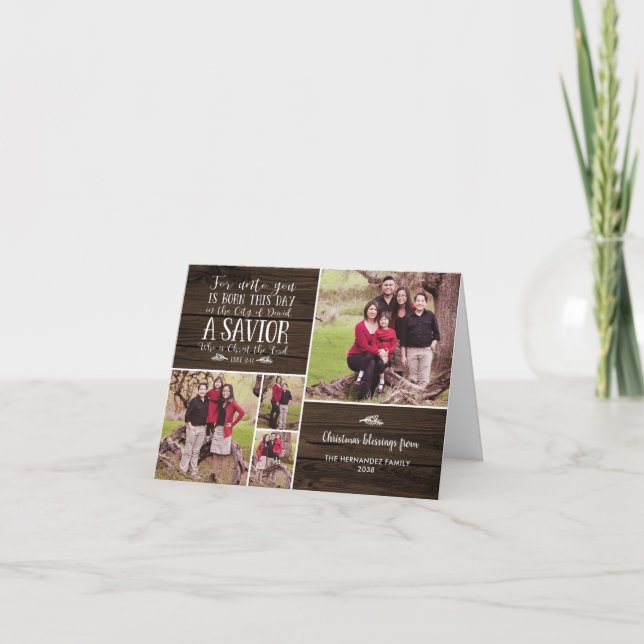 Cartão De Festividades Foto de Natal da Rústica Madeira Verso (Frente)