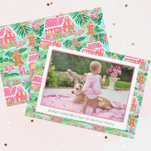 Cartão De Festividades Foto de Natal da Vila Pink Gingercake