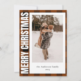 Cartão De Festividades Foto de Natal da Xadrez Tartan da Tipografia Moder