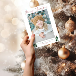 Cartão De Festividades Foto de Natal de Árvores Rosa-Rosa Minimalistas