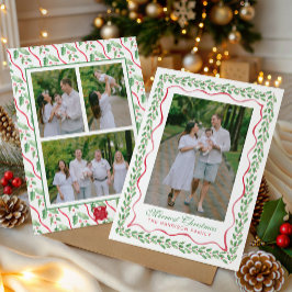 Cartão De Festividades Foto de Natal de Azevinho em Aquarela