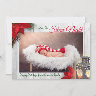 Cartão De Festividades Foto De Natal De Bebê Noturno, Cute Não Tão Sil