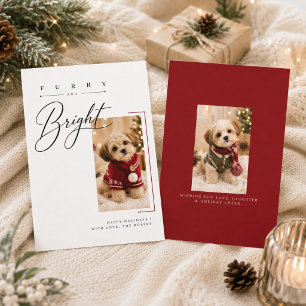Cartão De Festividades Foto de Natal de Cachorro com Letra Elegante e Fof