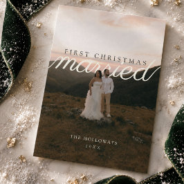 Cartão De Festividades Foto de Natal de Casamento de Recém-Casados Modern