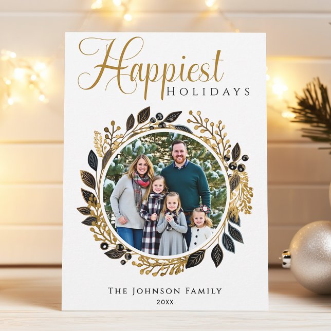 Cartão De Festividades Foto de Natal de Dourada e Preta Moderna (Criador carregado)