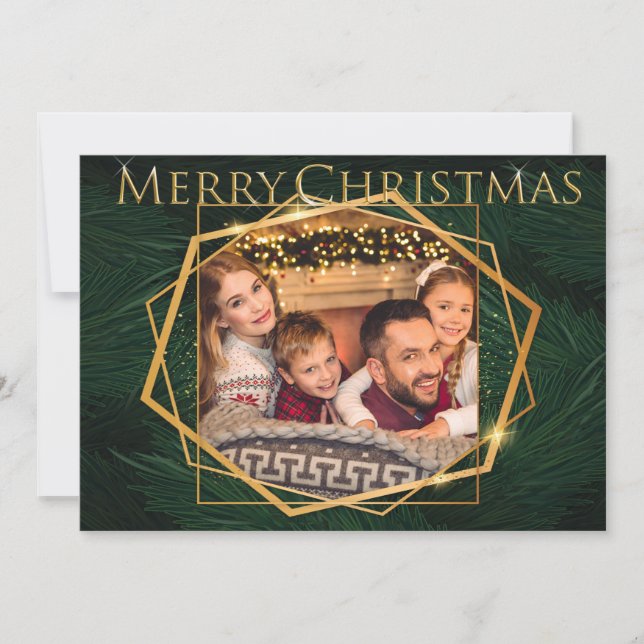 Cartão De Festividades Foto de Natal de Dourados Quadros no Pine Branch (Frente)