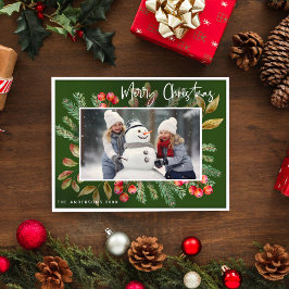 Cartão De Festividades Foto de Natal de Feliz Botânico Verde
