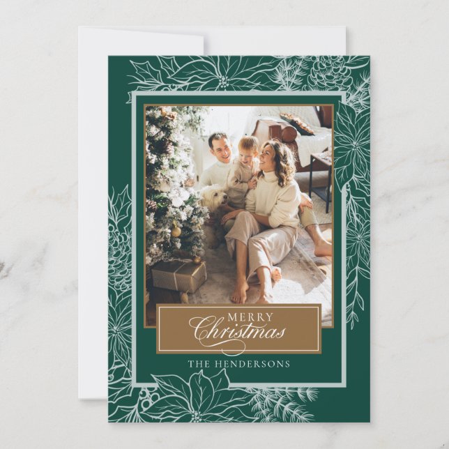 Cartão De Festividades Foto de Natal de Feliz Botânico Verde (Frente)