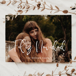 Cartão De Festividades Foto de Natal de Feliz Navidad Branca Moderno