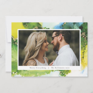 Cartão De Festividades Foto de Natal de Férias de Tinta Verde Moderna