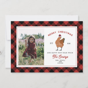 Cartão De Festividades Foto de Natal de Frango Xadrez Vermelho e Verde