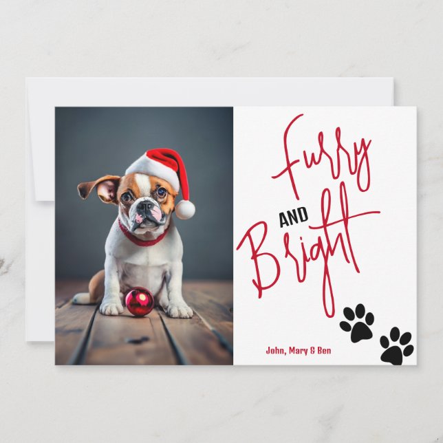 Cartão De Festividades Foto de Natal de Furry e Bright Pet Vermelho (Frente)