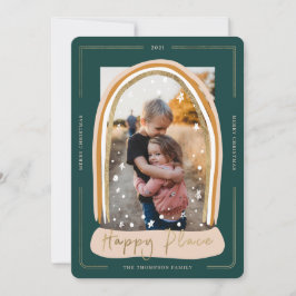 Cartão De Festividades Foto de Natal de Happy Place Modern Snow Globe