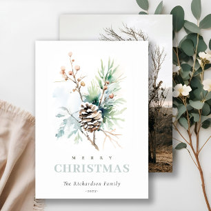Cartão De Festividades Foto de Natal de Inverno com Aguarela de Pinha