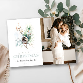 Cartão De Festividades Foto de Natal de Inverno com Aquarela de Pinha