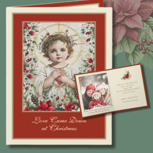 Cartão De Festividades Foto de Natal de Jesus Católico Vintage