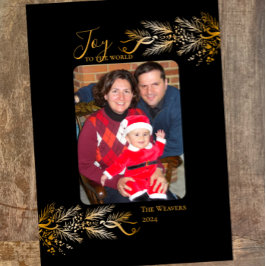Cartão De Festividades Foto de Natal de Joy Elegante Preta Dourada Única