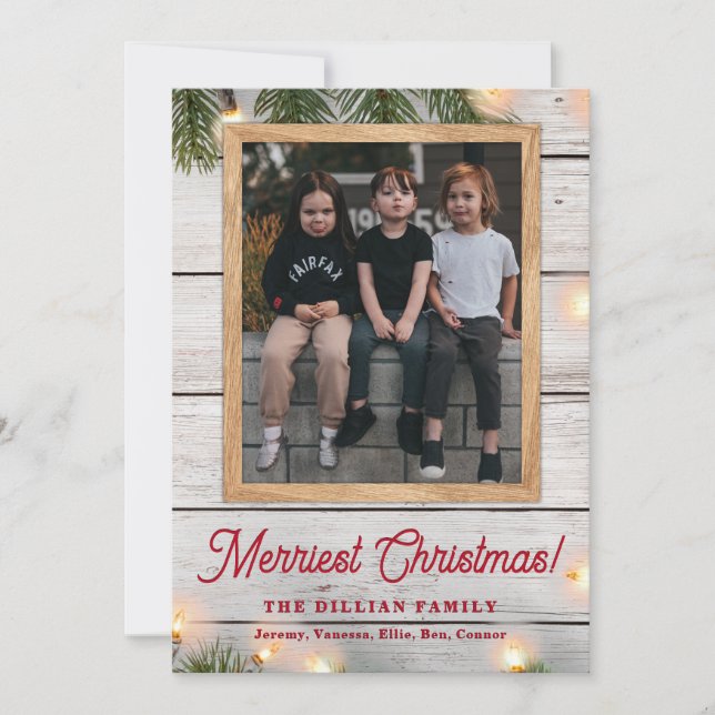 Cartão De Festividades Foto de Natal de Madeiras e Luzes de Greenerescênc (Frente)