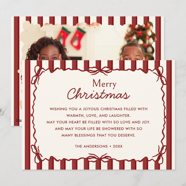 Cartão De Festividades Foto de Natal de Mão Branca Vermelha Desenhada (Frente/Verso)