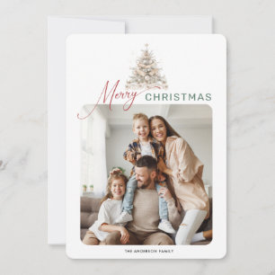 Cartão De Festividades Foto de Natal de Mensagem de Evergreen Rústica de 
