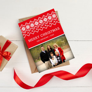 Cartão De Festividades Foto de Natal de Padrão Nórdico Vermelho